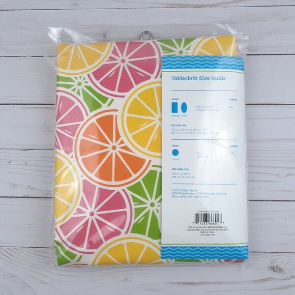 Vinyl Tablecloth Summer Citrus Fruit 60 Inch Round - Picture 2 of 3